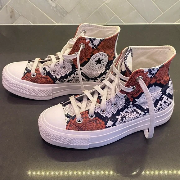 Converse Snake Print High-Top Sneakers - Orange, Black, White - Picture 3 of 5